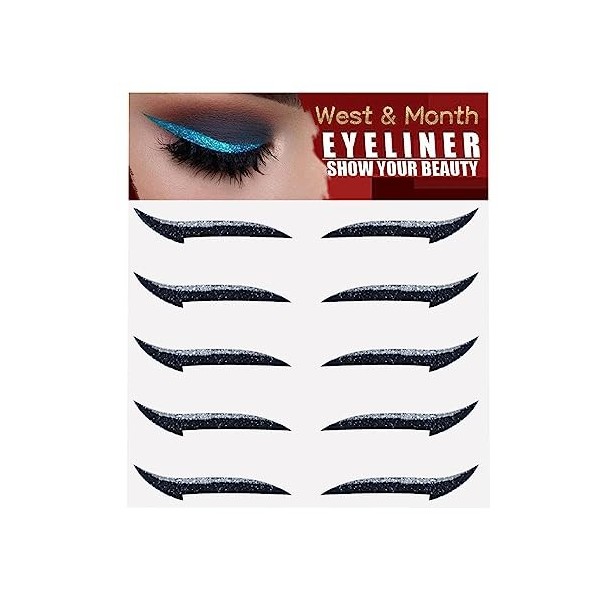 Stick On Glitter Eyeliner Bandes,Pochoir Eyeliner Auto-Adhésif Instantané Sparkle 5 Paires - Outil Eyeliner, autocollants de 