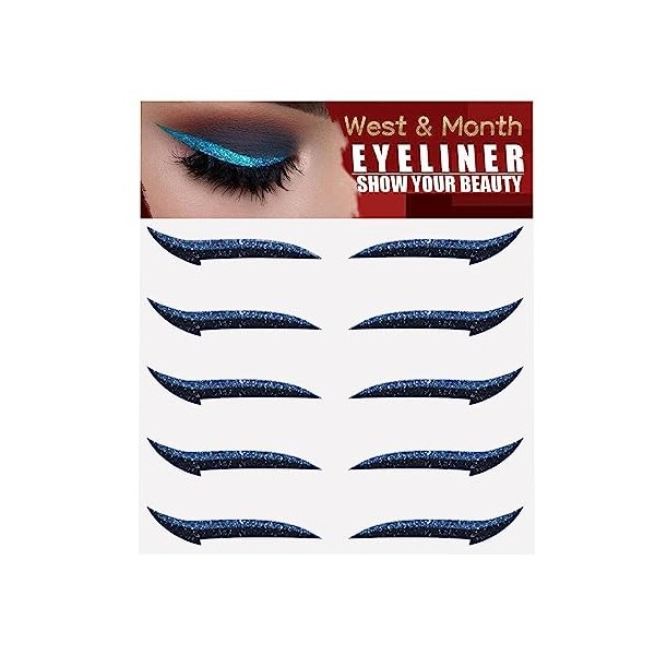 Autocollants Eyeliner scintillants pour les yeux - 5 paires de pochoirs pour eye-liner auto-adhésifs instantanés - Outil dey