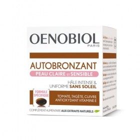 OENOBIOL - Compléments Alimentaires - Autobronzant - Peau Claire et Sensible - Visage et Corps - Programme 1 mois - 1 Boîte d