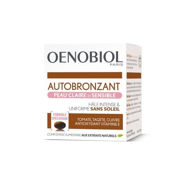 OENOBIOL - Compléments Alimentaires - Autobronzant - Peau Claire et Sensible - Visage et Corps - Programme 1 mois - 1 Boîte d