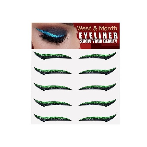 Stick On Glitter Eyeliner Bandes | 5 paires de pochoirs eyeliner auto-adhésifs instantanés scintillants | Outil deyeliner d