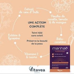 Manhaé - Autobronzant - Complément alimentaire autobronzant - Teint hâlé sans soleil - Préserve la beauté de la peau - 60 gél