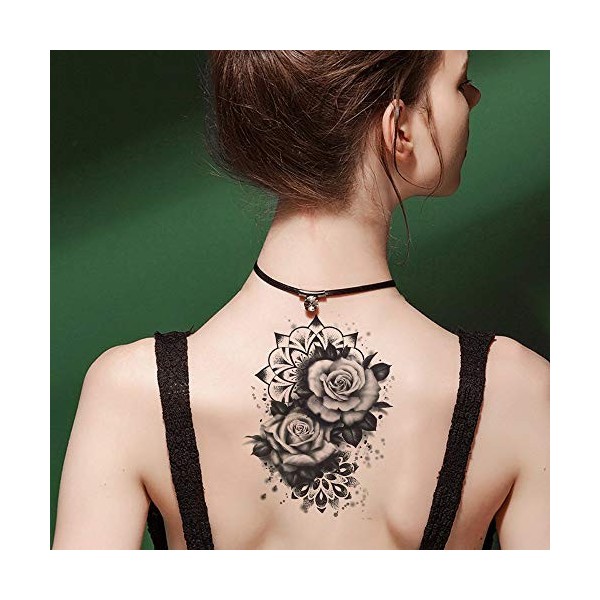 KM187 Tatouage temporaire avec roses et mandala