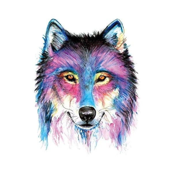 Tatouage temporaire - Motif loup - Aquarelle - Faux tatouage - KM174