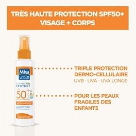Mixa Solaire Peau Sensible - Spray Solaire Très Haute Protection SPF50+ UVA, UVA longs, UVB - Peaux Fragiles Enfants - Résist