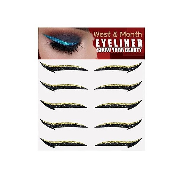 Stick On Glitter Eyeliner Bandes, 5 paires de pochoirs pour eye-liner auto-adhésifs instantanés, Outil Eyeliner, autocollants