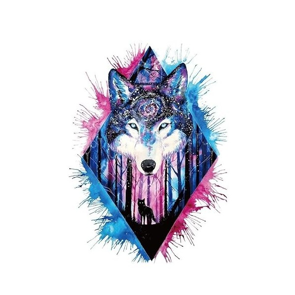 Tatouage temporaire loup aquarelle tatouage faux tatouage watercolor Wolf Tattoo KM108