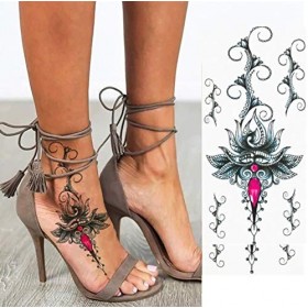 Planche de tatouages éphémères – Pierre précieuse rouge Mandala Lotus – Rouge Noir 19 x 9 cm Cosmintra