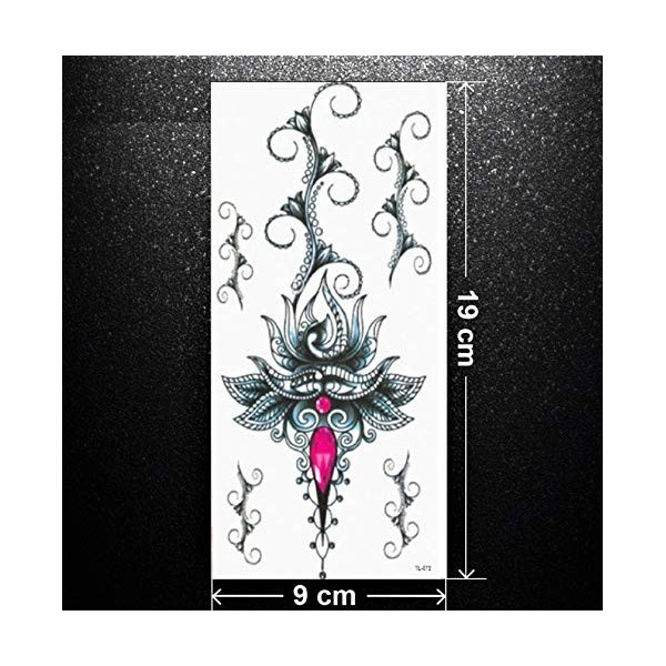 Planche de tatouages éphémères – Pierre précieuse rouge Mandala Lotus – Rouge Noir 19 x 9 cm Cosmintra