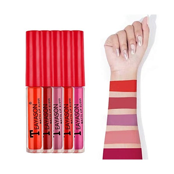 Kit 5 Couleur LEncre à Lèvres, Longue Durée Waterproof Rouge Velouté Sans Transfert Cream Lip Stain Rouge Lip Tint