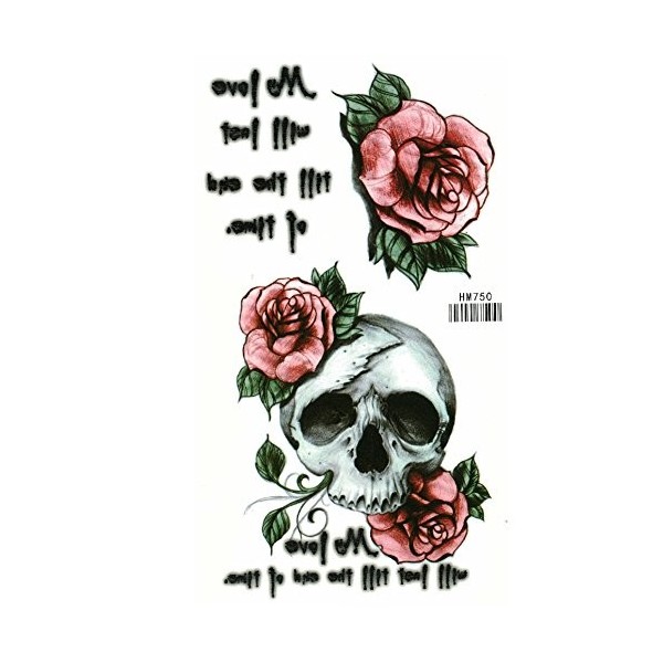 Just Fox – Tête de mort roses plumes tatouage temporaire klebet attoo
