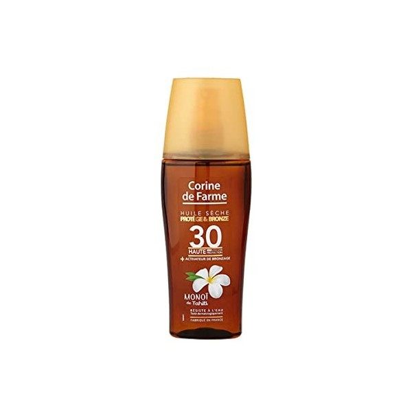 Corine de Farme | Huile Sèche SPF30 Protection Rayons UVA UVB | Accélérateur de bronzage Au Monoï | Clean Beauty Extraits Vég