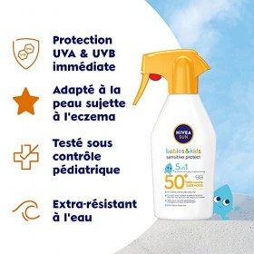NIVEA SUN Pistolet solaire Babies & Kids Sensitive Protect FPS 50+ 1 x 270 ml , Spray solaire ultra résistant à l’eau, Crème
