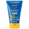 NIVEA SUN Lait solaire Protect & Hydrate format voyage FPS 30 1 x 50 ml , Crème solaire hydratation 48H, Protection solaire 