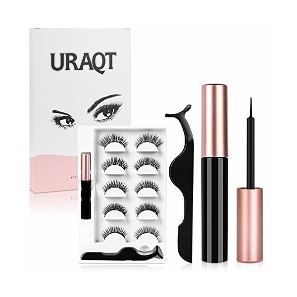 URAQT 3D Faux Cils Naturel, 5 Paires Fait à la Main Faux Cils Naturel, Professionnel Cils Réutilisable Noir Pour Femmes Maqui