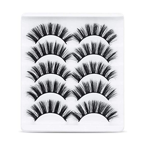 URAQT 3D Faux Cils Naturel, 5 Paires Fait à la Main Faux Cils Naturel, Professionnel Cils Réutilisable Noir Pour Femmes Maqui