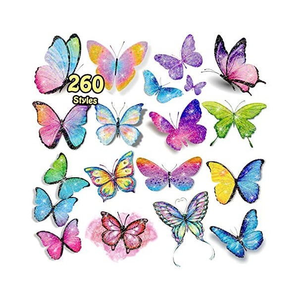 Leesgel 260 Styles Papillon Tatouage Enfant Fille, Paillette Tatouage Ephemere Enfant Stickers Enfant, Pinata Petit Cadeau An