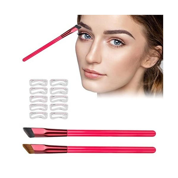 Lot de 2 pinceaux à sourcils & 10 cartes à sourcils, brosse à sourcils multifonctionnelle, ultra fine, angulaire, eyeliner à 