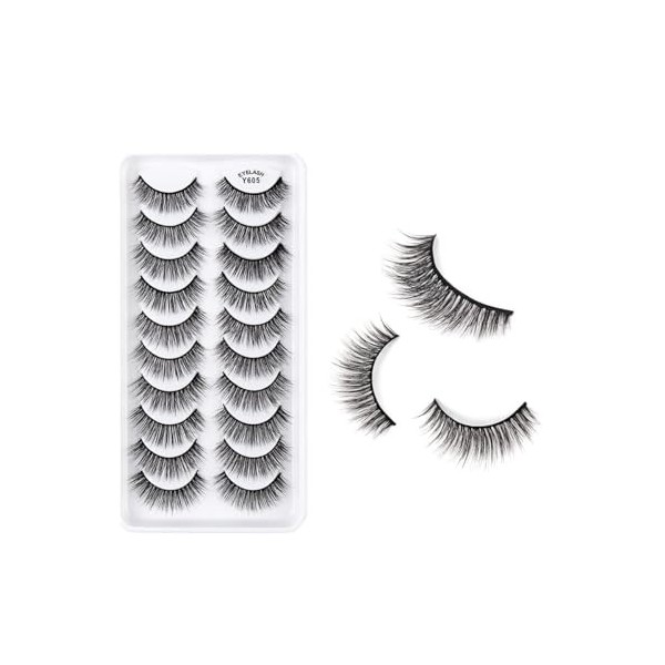 10 Paires de Faux Cils, Cils Effet Naturels Réutilisables Professionnels Faits à la Main, Faux Cils 3D Imperméable, Faux Mink