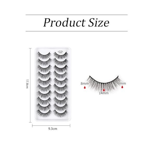 10 Paires de Faux Cils, Cils Effet Naturels Réutilisables Professionnels Faits à la Main, Faux Cils 3D Imperméable, Faux Mink