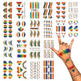 Phogary LGBT Gay Pride Tatouages Temporaires 100+ pcs, 20 feuilles , Tatouages Arc-en-ciel, Stickers imperméables pour la pe