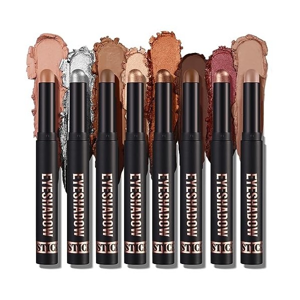 Ofanyia Set de 8 couleurs dombres à paupières, Shimmer Matte Eye Shadow Crayon Eye Brightener Stick, Smooth Texture Cream Ey