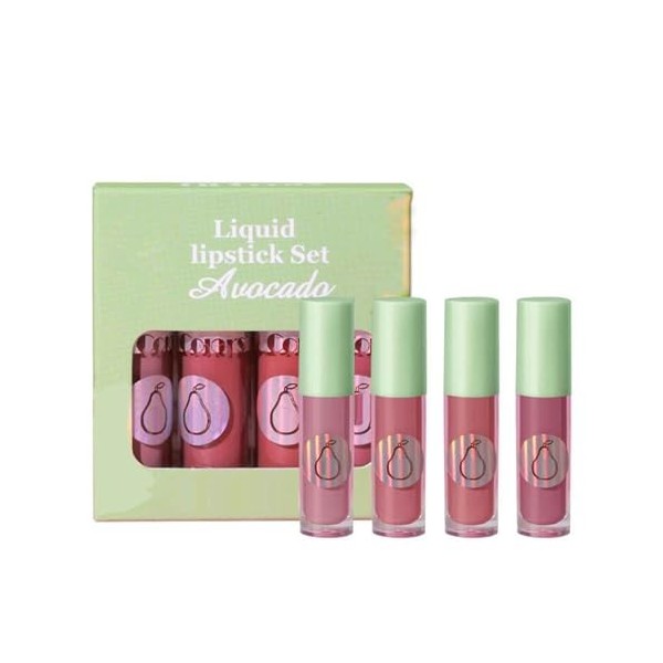 Lot de 4 gloss à lèvres fruités avec revêtement velours et antiadhésif, gloss liquide, 3 ml x 4 boosters B, A 