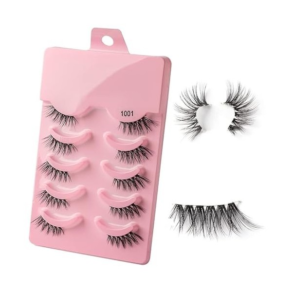 Demi-cils avec bande transparente - Aspect naturel 3D - Faux cils courts en œil de chat - Outils de maquillage