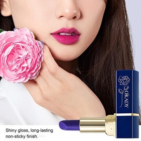 A/R Rouge à lèvres à Changement de température Bleu-Rose,Brillant à lèvres nutritif décoloration Bleu-Violet changé en Rose R