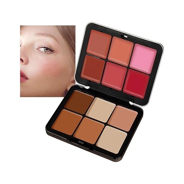 12 couleurs Blush crème,palette fard à joues 12 couleurs | Palette fond teint correcteur couleur légère, mélangeable, anti-ta