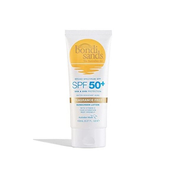 Bondi Sands - Lotion SPF 50+ sans parfum - écran solaire imperméable et hydratant avec SPF50+ pour peau sensible, 150 ml