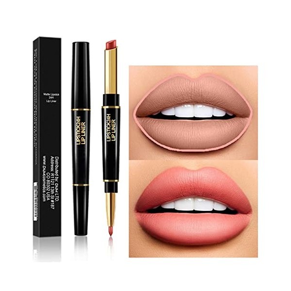 Nude Pen - 2 crayons à lèvres en velours imperméables - Double mat - Longue durée - 1 rouge à lèvres métallique - Étanche - T