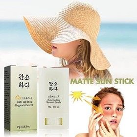 Sunscreen Stick,Crème Solaire SPF 50+,Korean Sunscreen Stick: Armoise + Camelia,Crème Solaire Hydratante,Légère,Respirante,Ra