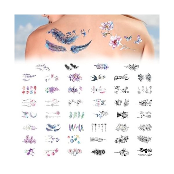 Tatouage Ephemere Autocollants, Faux Tatouage Imperméables, Tattoo Temporaire pour Enfants Adultes Hommes et Femmes, 46Feuill