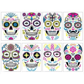 INTEROOKIE Drôle Halloween Mort Fluorescent Tatouage Autocollant Visage Autocollant Fantôme Cicatrice Tatouage Autocollant F