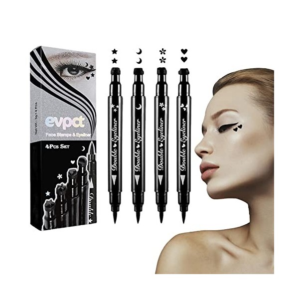 Tampon liquide pour les yeux - Eyeliner noir 2 en 1 avec tampons Flower Heart Moon Star | Stylo eye-liner à motif scellé faci