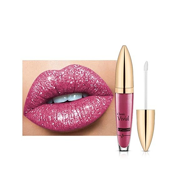 JAWSEU Rouge à Lèvres Pailleté, Diamond Glitter Lipgloss Longue Durée Antiadhésif Tasse Brillant À Lèvres Mat Imperméable Bri