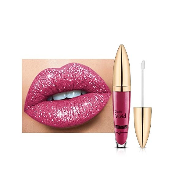 JAWSEU Rouge à Lèvres Pailleté, Diamond Glitter Lipgloss Longue Durée Antiadhésif Tasse Brillant À Lèvres Mat Imperméable Bri