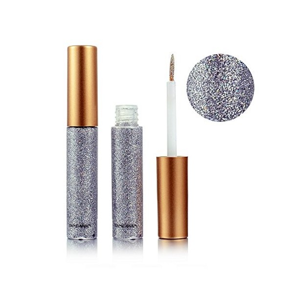 Ouken Eye-Liner Liquide Paillettes Longue Durée Étanche À leau Chatoyante Haute Pigmentation Argent Eyeliners Métalliques Ma