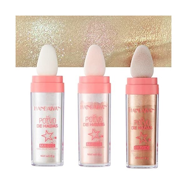 3 Pièces Surligneur Poudre Bâton, Surligneur Poudre Stick Scintillantes Highlight Poudre Tapotante Surligneur Poudre Paillett