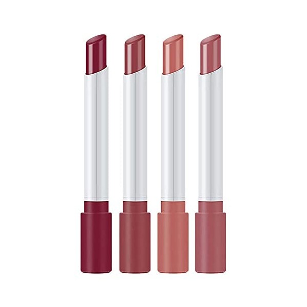 Lot de 4 rouges à lèvres en velours longue durée de température pour femme - Rouge à lèvres mat hydratant - Végétalien A, ta