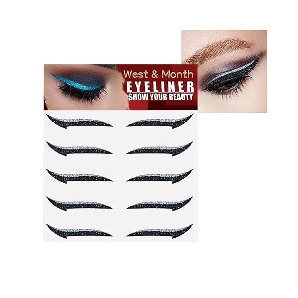 Stick On Glitter Eyeliner Bandes - 5 paires de pochoirs pour eye-liner auto-adhésifs instantanés - Outil Eyeliner, autocollan