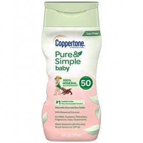 Coppertone WaterBabies Pure & Simple Mineral Based Lotion + Stick SPF 50 Multipack 6-Fluid Ounce Bottle, Pack of 2 + 1 .5-Ou
