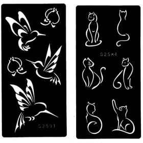 beyond Lot de 2 pochoirs pour tatouage - Motif chat - Oiseau - S2584 2592