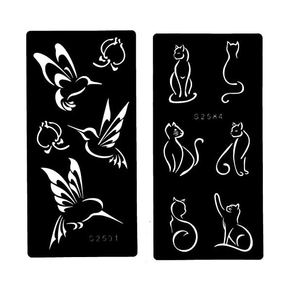 beyond Lot de 2 pochoirs pour tatouage - Motif chat - Oiseau - S2584 2592