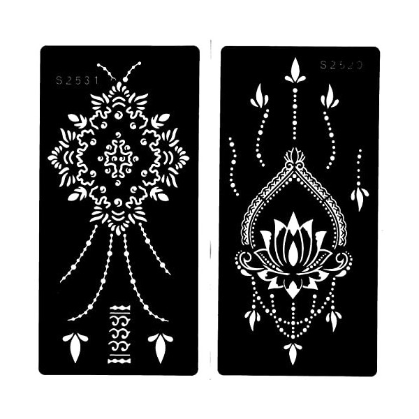 Lot de 2 pochoirs pour tatouage au henné, motif fleur de lotus, S2529 2531