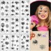 Tatouages Temporaires Halloween Grimace Spider Tattoo Stickers, 10 Feuilles Tatouage de Toile Daraignée Stickers pour les Acc