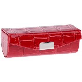 Étui à rouge à lèvres en cuir synthétique souple texturé alligator avec miroir et support pour rouge à lèvres Rouge, Simili c