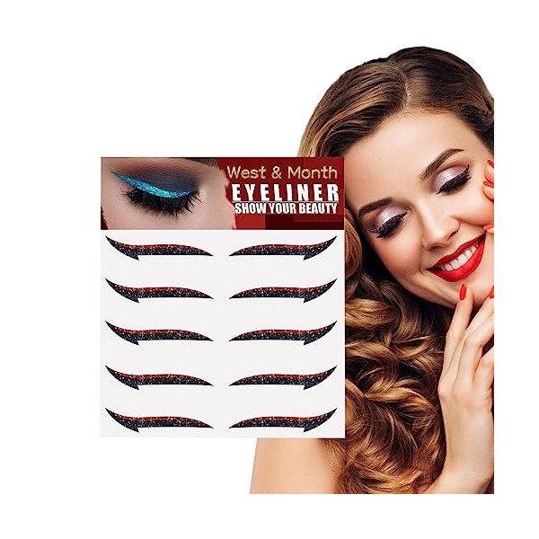 Autocollants pour les yeux scintillants - 5 paires de pochoirs eyeliner auto-adhésifs instantanés scintillants,Outil deyelin