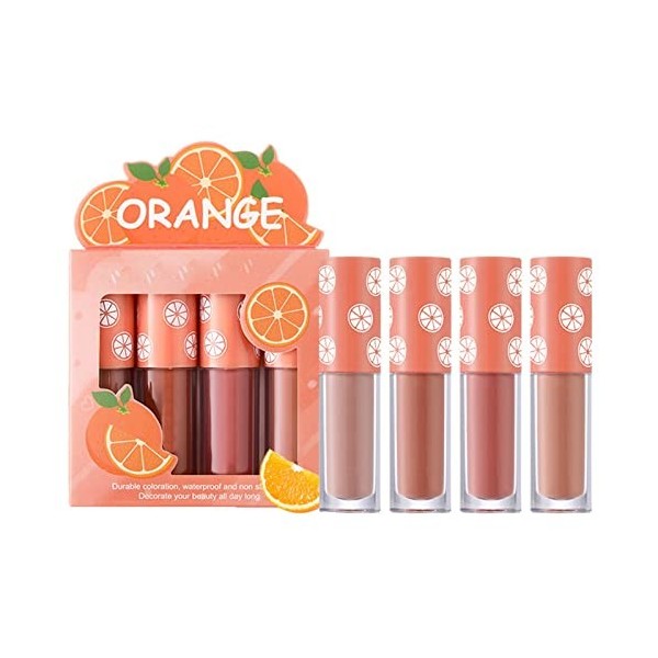 Lot de 4 mini gloss à lèvres en velours, qui ne se décolorent pas, ne se décolorent pas, faciles à colorer, longue durée C, 